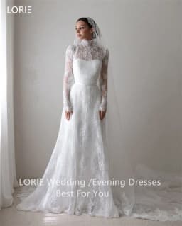 LORIE Lace Appliques Wedding Dresses A-Line High Neck Girdling Hazy Feeling Bridal Gown Floor-Length Bride Gowns 2026 Customized