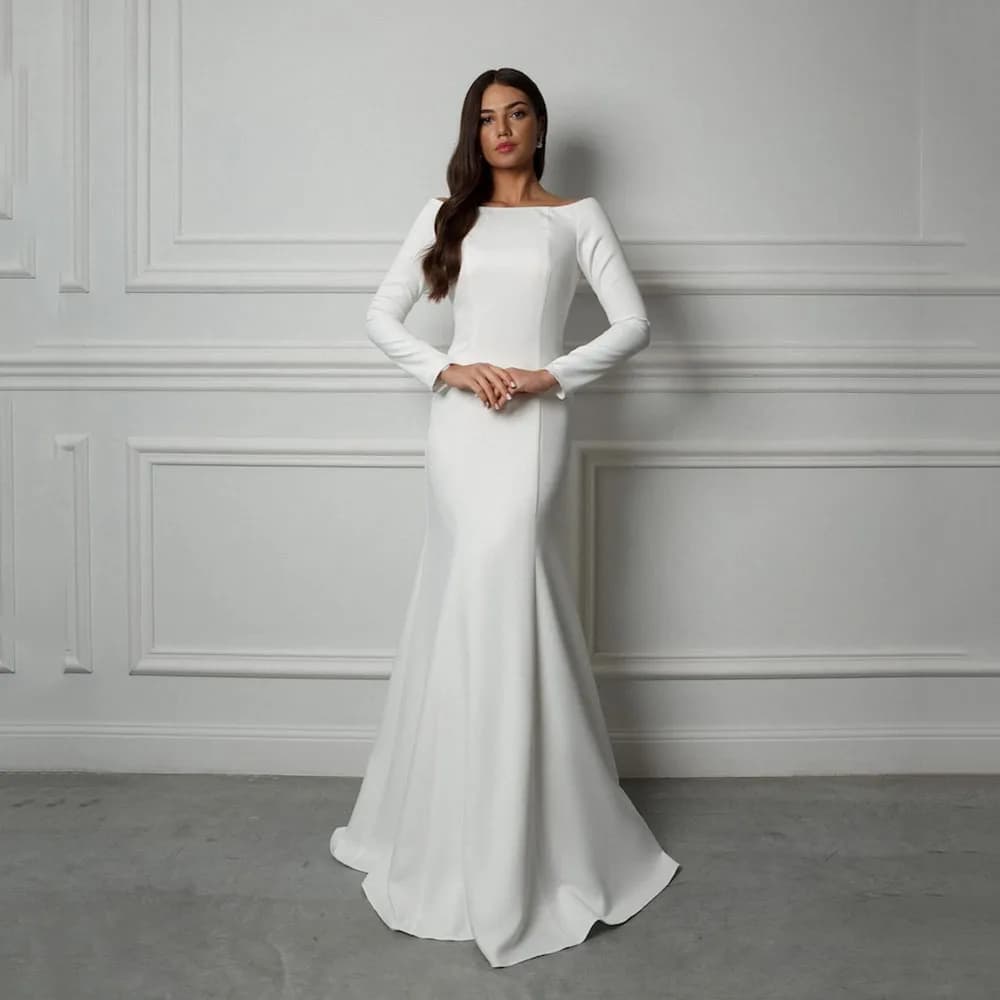 Classic Elegant Bridal Dress Modest Long Sleeve Mermaid Brides Gown Backless Button Mermaid Muslim Wedding Dresses Customized
