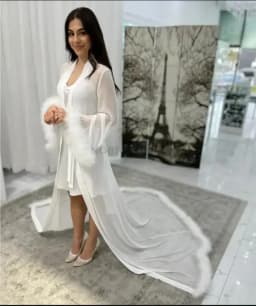 Fur Edge Wedding Morning Robe Chiffon Sexy Bride Bathrobe Long Feather Sleeve Female Elegant Long Jacket Customized