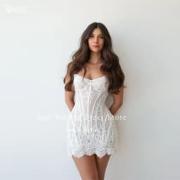 Qanz Exquisite Lace Mini Wedding Party Dresses Sweetheart Luxury Appliques Short Beach Bridal Gowns Vestido Novias Customized