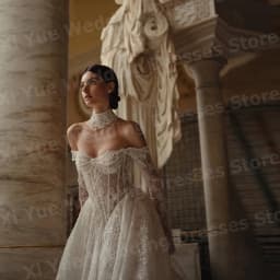 Glitter A Line Women's Wedding Dresses Long Sleeve Lace Appliques Mariage Bride Gowns Customized Off Shoulder Vestidos De Novia