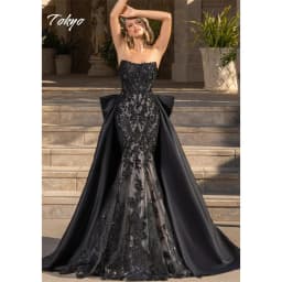 Tokyo Customized Black Strapless Wedding Dresses Sleeveless Mermaid Back Zip Bridal Gown Elegant Detachable Train Wedding Gown