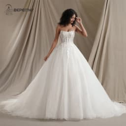 BEPEITHY Customized Strapless Glitter Princess Wedding Dresses 2026 Women Sleeveless 3D Flowers Bride Sexy Bridal Gown Vestido