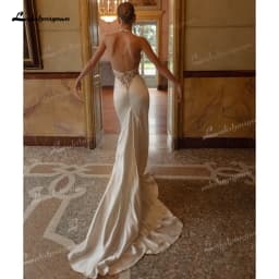 Luxurious Mermaid Wedding Dress Glossy Satin Bridal Gown Halter Deep V Backless Beaded Sheer Bodice Wedding Gowns Customized