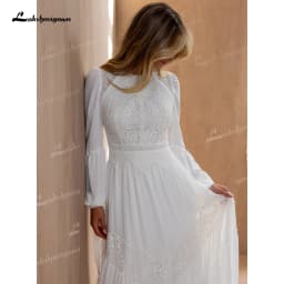 Lakshmigown Long Sleeve Boho A-Line Wedding Dress 2027 O-Neck Sweep Train Cut-Out Lace Bridal Gown Vestido Femininos Customized