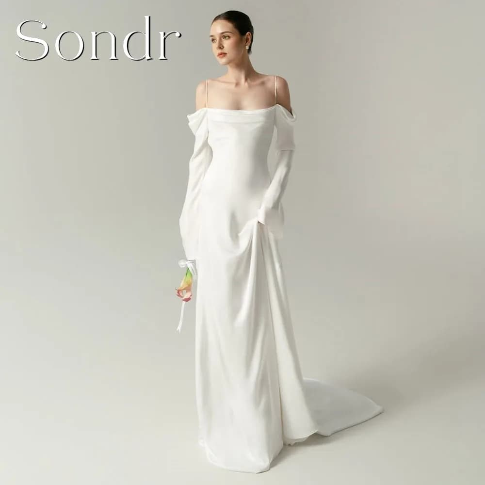 Sondr Customized Elegant Korean Wedding Dresses Spaghetti Strap Bridal Gown Korea Photo Shoot Dresses Off the Shoulder Gown