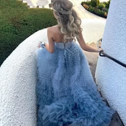 Customized Charming Sweet Dusty Blue Strapless Multi-layered Ruffles Evening Wedding Dress 2026 Floor Length Formal Bridal Gowns