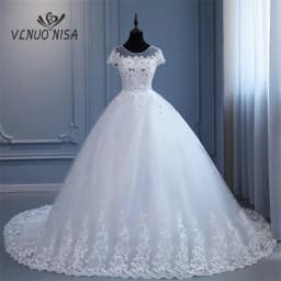 VLNUO NISA Pluse Size Wedding Dress with Sleeve 2024 New O Neck Brides Dress Floor or Train Princess Ball Gown Vestido De Novia