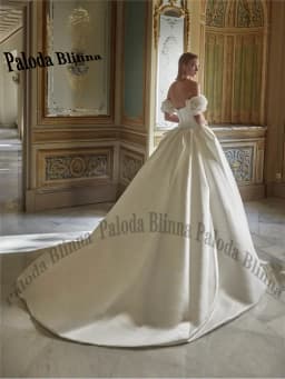 Paloda Modern Satin Wedding Dresses for Women Bridal 3D Flowers Off the Shoulder Buttons Vestido De Casamento Customized