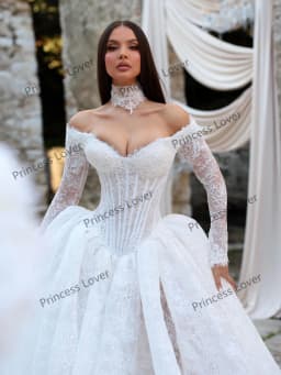 Luxury Lace Pleated Wedding Dresses Exquisite Long Sleeve Vestido de Novia Bustier Corset Eveing Dress Vestidos Customized