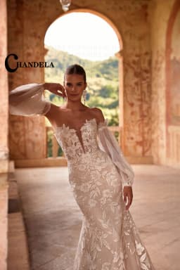 CHANDELA Charming Wedding Dress for Bride V-neckline Long Sleeves Zipper Tulle Lace Appliques Vestidos Para Mujer Customised