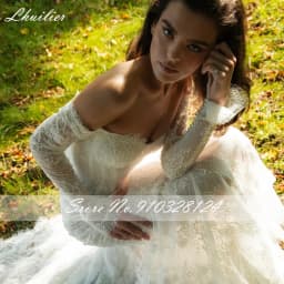 Lhuilier Customized Mermaid Lace Wedding Dresses Full Sleeves Off the Shoulder Beaded Bridal Gowns with Court Train