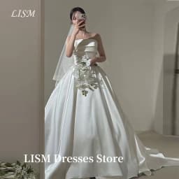 LISM Simple A-Line Korea Wedding Dresses Photo Shoot Soft Satin Sleeveless Floor Length Bridal Gowns웨딩드레스Customized Corsets