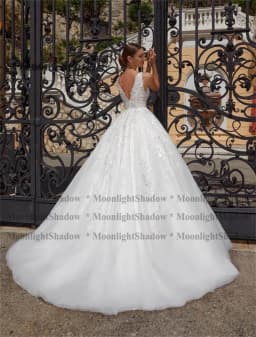 Moonlight Fairytale V-neck Wedding Dresses for Women Sweep Train Tulle Lace Appliques Vestidos De Novia for Brides Customised