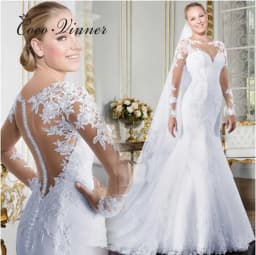 Customized V-neck Long Sleeve Mermaid Wedding Dresses 2026 New Illusion Back Lace Appliques Elegant Bride Dress For Women W0058