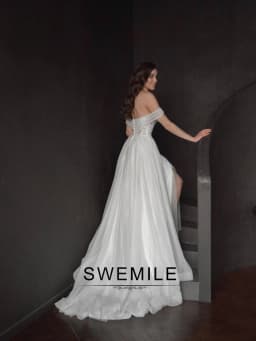 SWEMILE Fashion Slit Wedding Dresses for Bride Off the Shoulder Appliques Buttons A-line Vestidos De Novia Plus Size Customized