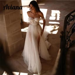 Customized Bohemia Dot Tulle Wedding Dress Off Shoulder Sweetheart Neck A-Line Bridal Gown Sweep Train Side Slit Dress 2025