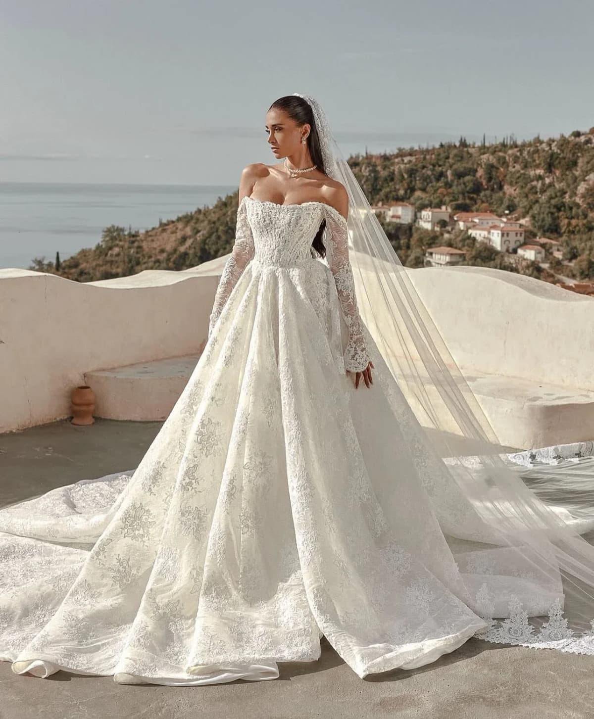 Customized Lace Wedding Dress Long Sleeve Estilo Princesa Elegantes White Bespoke Vestido Abiti Da Sposa Noiva Vestido De Novia