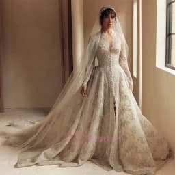 Luxury V-Neck Long Sleeve Romantic Design A-line Beauty Elegant Wedding Bride Dress Shimmering Customized Vestidos De Novia
