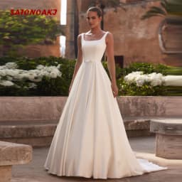 Customized Elegant Square Collar Ivory Satin Wedding Dress for Bride Sleeveless Bride Gown with Pockets Bow Vestidos De Novia