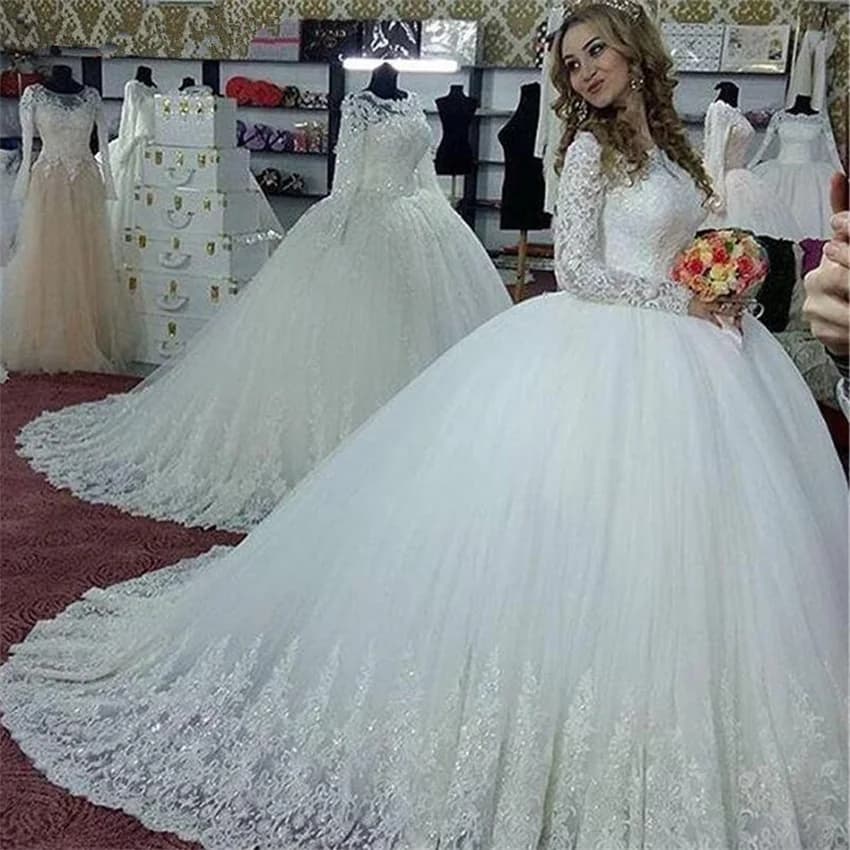 Customized Vestidos De Noiva Long Sleeves Princess Wedding Dresses Puffy Vintage Ball Gown Dresses Bridal Gowns robe de mariage