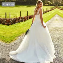 ZJ9410 Customized Sweep Train Wedding Dresses For Woman 2026 Bridal V-neck Sleeveless A-LINE Appliques