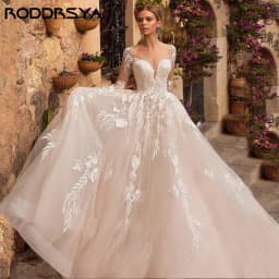RODDRSYA Luxury A-line Wedding Dress For Bride Long Sleeve Appliques Princess Vestidos De Noiva Illusion Button Back Customized