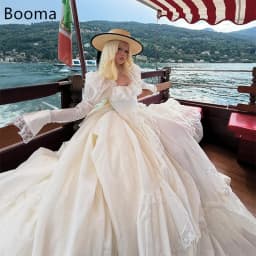 Booma A-Line Lace Classic Wedding Dresses Full-Sleeves Long Corset Square Neck Elegant Brides Gown Custom Made 2026