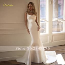Loverxu Mermaid Sexy Wedding Dresses Scalloped Sleeveless Vestido De Novia Matte Satin 2 In 1 Vintage Custom Made Bridal Gown