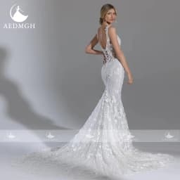 Aedmgh Mermaid Sexy Wedding Dresses Boat Neck Sleeveless Tulle Vestido De Novia Lace Appliques Glamorous Custom Made Bridal Gown