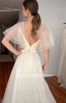 Cameos Fashion Korea Tiered Sleeves Organza Wedding Dresses V-Neck Floor Length Photo Shoot Corset Customized Bridal Gown
