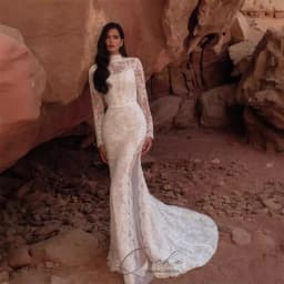 QICHE Luxury Lace Long Sleeves High Collar Mermaid Wedding Dress High Side Split Open Back Vestidos De Novia Women Customized