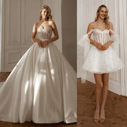 Customized Off Shoulder Two Pieces Wedding Dress Adorned with Glitter Detachable Skirt 2 in1 Gown for Bride