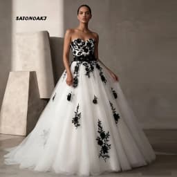 Customized Elegant Strapless Black Lace Wedding Dress for Bride A-Line Simple Corset Back Bride Gown with Bow Vestidos De Novia