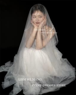 LISM Simple Tulle Tiered Ruffles Korea Wedding Dress Spaghetti Strap A-Line Formal Dress Vestidos De Novia Customised Bride Gown