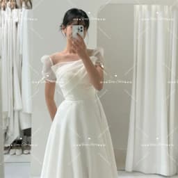 XPAY Lovely Short Sleeves Korean Wedding Dresses A Line Floor-Length Silk Organza Customized Evening Party Dress Prom Gown