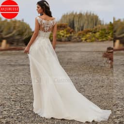 Elegant Lace Appliques Wedding Gown For Women 2026 V Neck A Line Tulle Boho Wedding Dress Party Bride Gown Vestido De Noiva