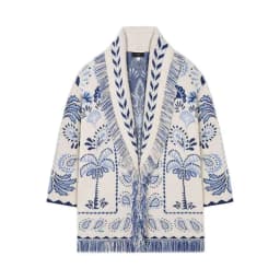 Women's Boho Print Knit Cardigan Top Fringe Trim Belted Long Sleeve Sweater Lace-up Coat 2025 New High Street Outerwear Outfit