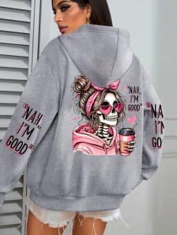 I'm Good Coffee Skull Funny Printing Womens Hoodie Loose Jogging Pullovers Fleece Autumn Sportswear Casual Y2K Unisex Hoody
