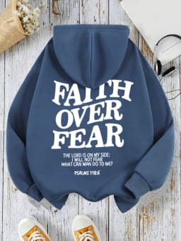 Casual Women's Hoodies Faith Over Fear Letter Printing Sweatshirts Fleece Warm Comfortable Pocket Pullovers Autumn Streetwear