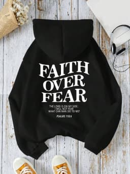 Casual Women's Hoodies Faith Over Fear Letter Printing Sweatshirts Fleece Warm Comfortable Pocket Pullovers Autumn Streetwear