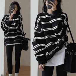 Spring Autumn Horizontal Stripes Women's Sweatshirt T-shirt Design Sense Shoulder Loose Layered Upper Body Clothing