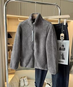 Autumn Winter Women's Long Velvet Fleece Jacket Stand Collar Warm Sleeve Zipper Cardigan Polyester Fiber Standard Fit Ladies ...
