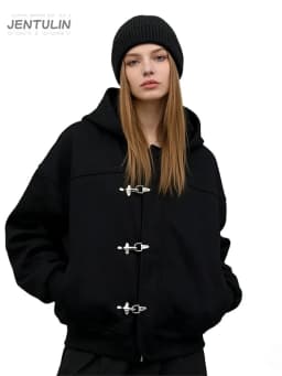 Y2k American Vintage Hoodie Fashion Design Sense High Street Personality Button Solid Long Sleeve Pullover Hoodie Jacket Unisex