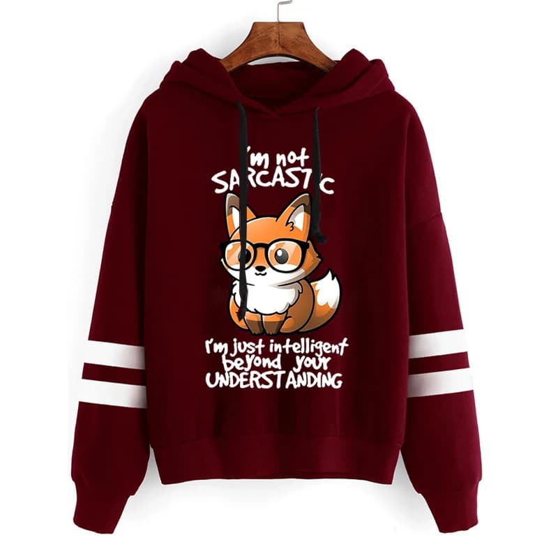 Women’s Graphic Just Intelligent Beyond Your Understanding Long Sleeves Casual Versatile Pullover Cute Fox Hoodies Autumn Tops