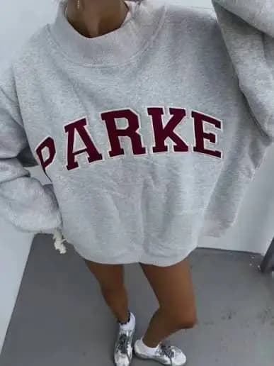 Flordevida Gray sweatshirt with Classic Style Letter embroidery for Women crew neck cotton long sleeve casual sweatshirt female