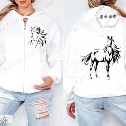 Western Horse Print Women's Fleece Hoodies Zipper Sportwear Sweatshirts Horse Lovers Zip Up Women Hoodies Hip Hop Streetwear