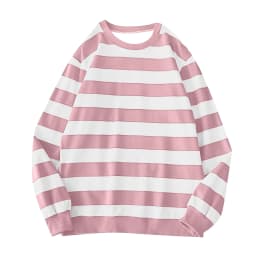 Women's Long-Sleeve Striped Sweatshirt Casual Crewneck Oversized Pullover Harajuku Loose Fit Stripe Fall Street Sweatshirt Top