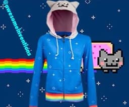 Y2K Streetwear Vintage Blue Rainbow Cat Ear Zip Up Hoodie Oversized Cotton Urban Hip Hop Fashion Casual Unisex