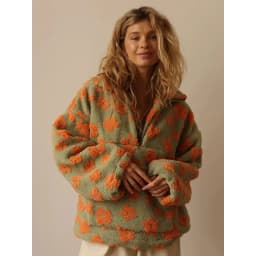 Women's 2026 New Fashion Polar Fleece Flower Blossoms Sweater Cotton Sweater Loose Warm Fur Stand Up Collar Zipper Top